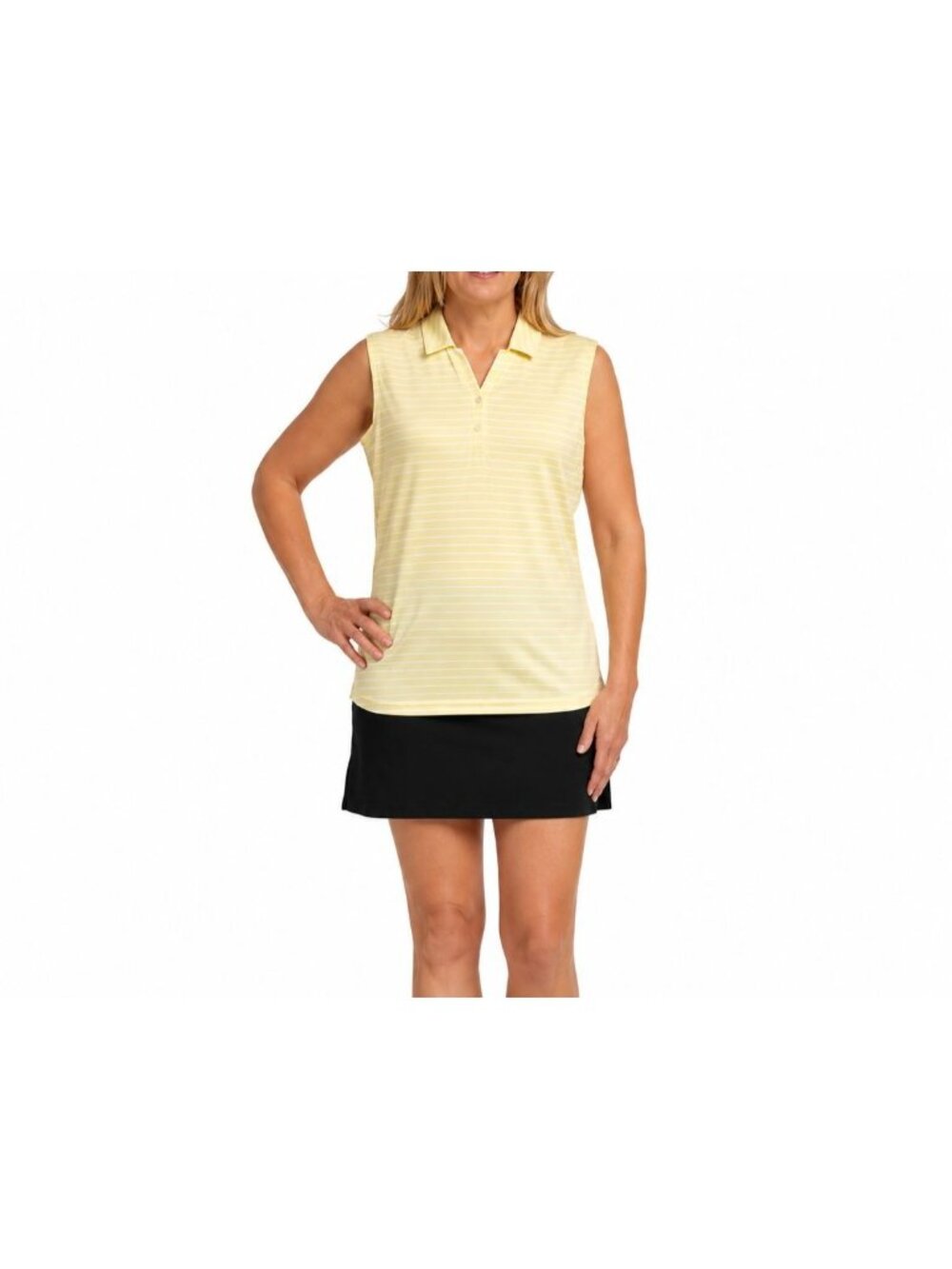 Pebble Beach Womens Yellow Sleeveless Polo Shirt Size L Dry-Luxe